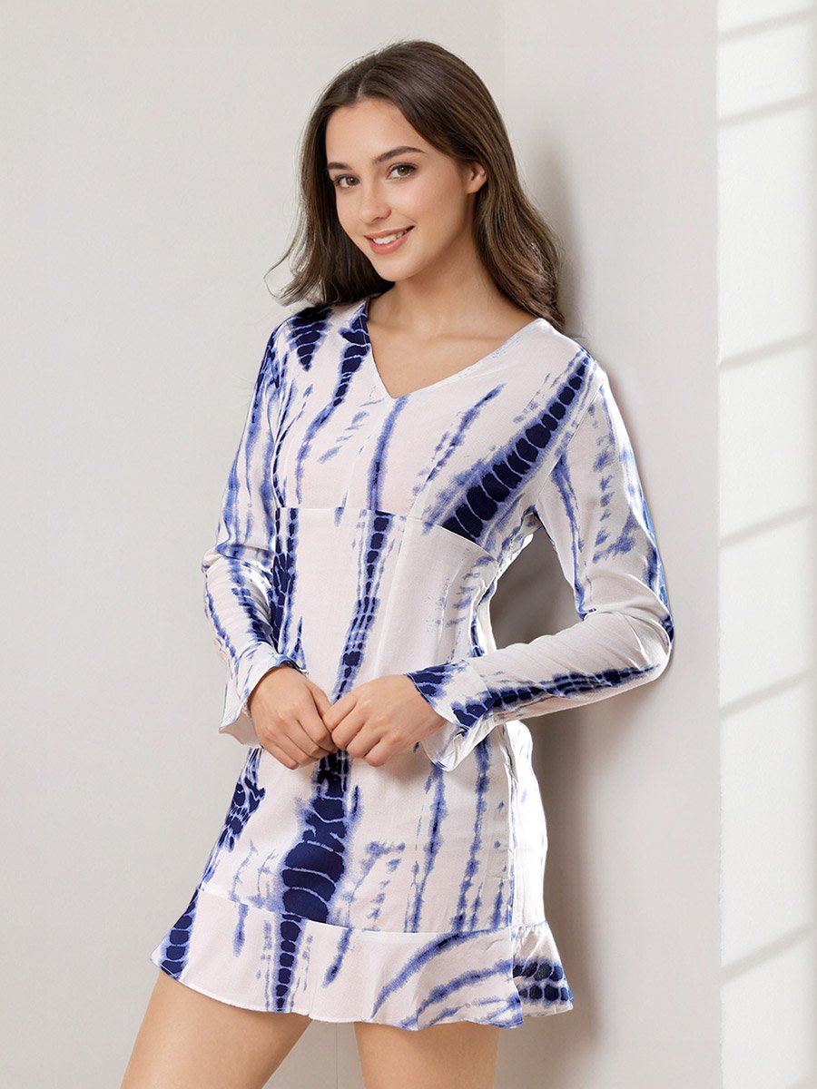 Navy Blue Tie-Dye Mini Dress
