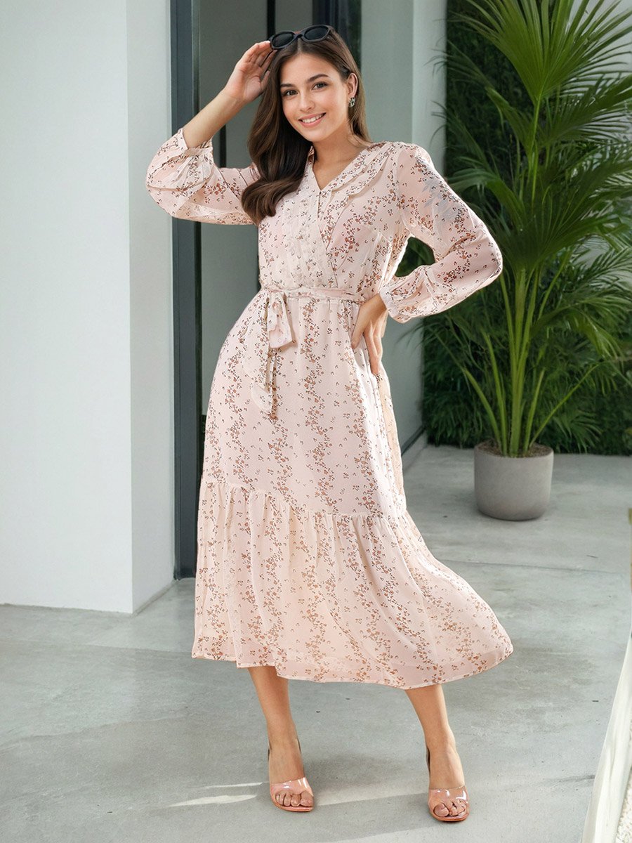 Floral Print Wrap Midi Dress