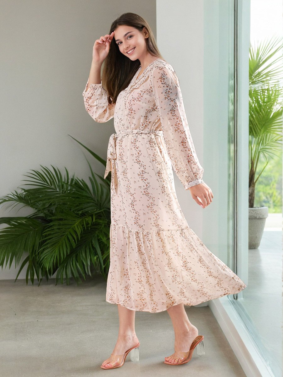 Floral Print Wrap Midi Dress
