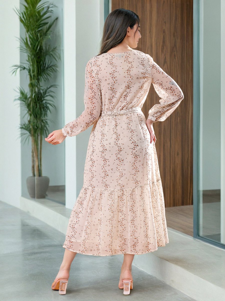 Floral Print Wrap Midi Dress
