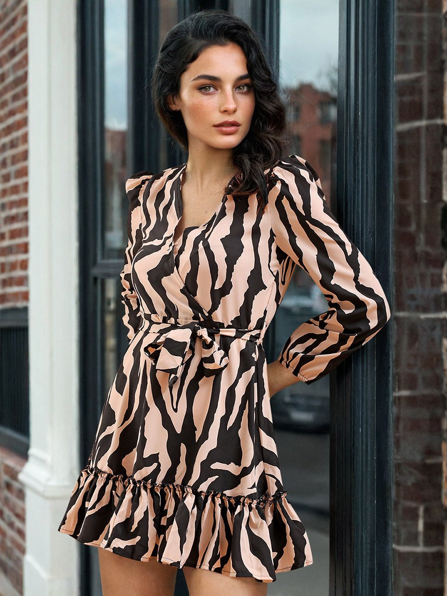 Zebra Print Wrap Mini Dress