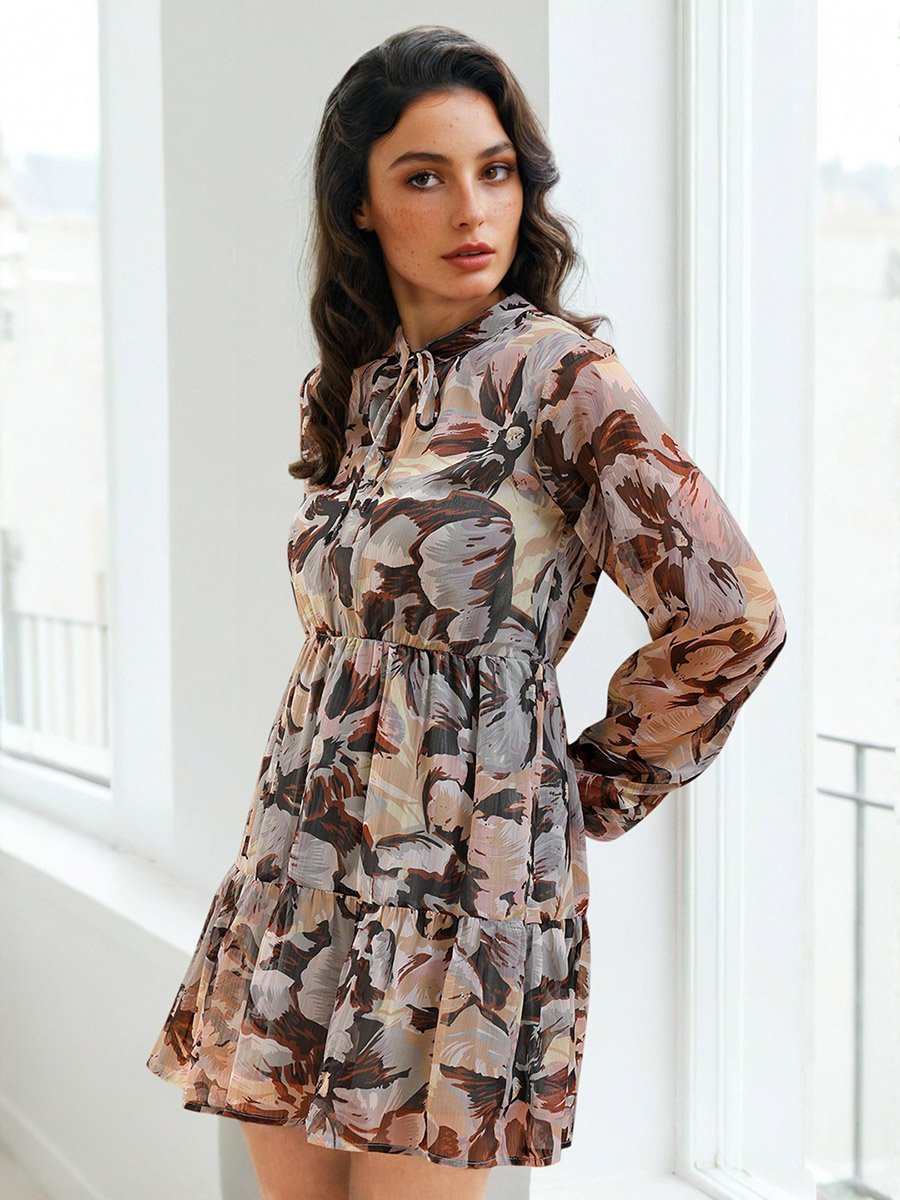 Floral Printed Chiffon Mini Dress