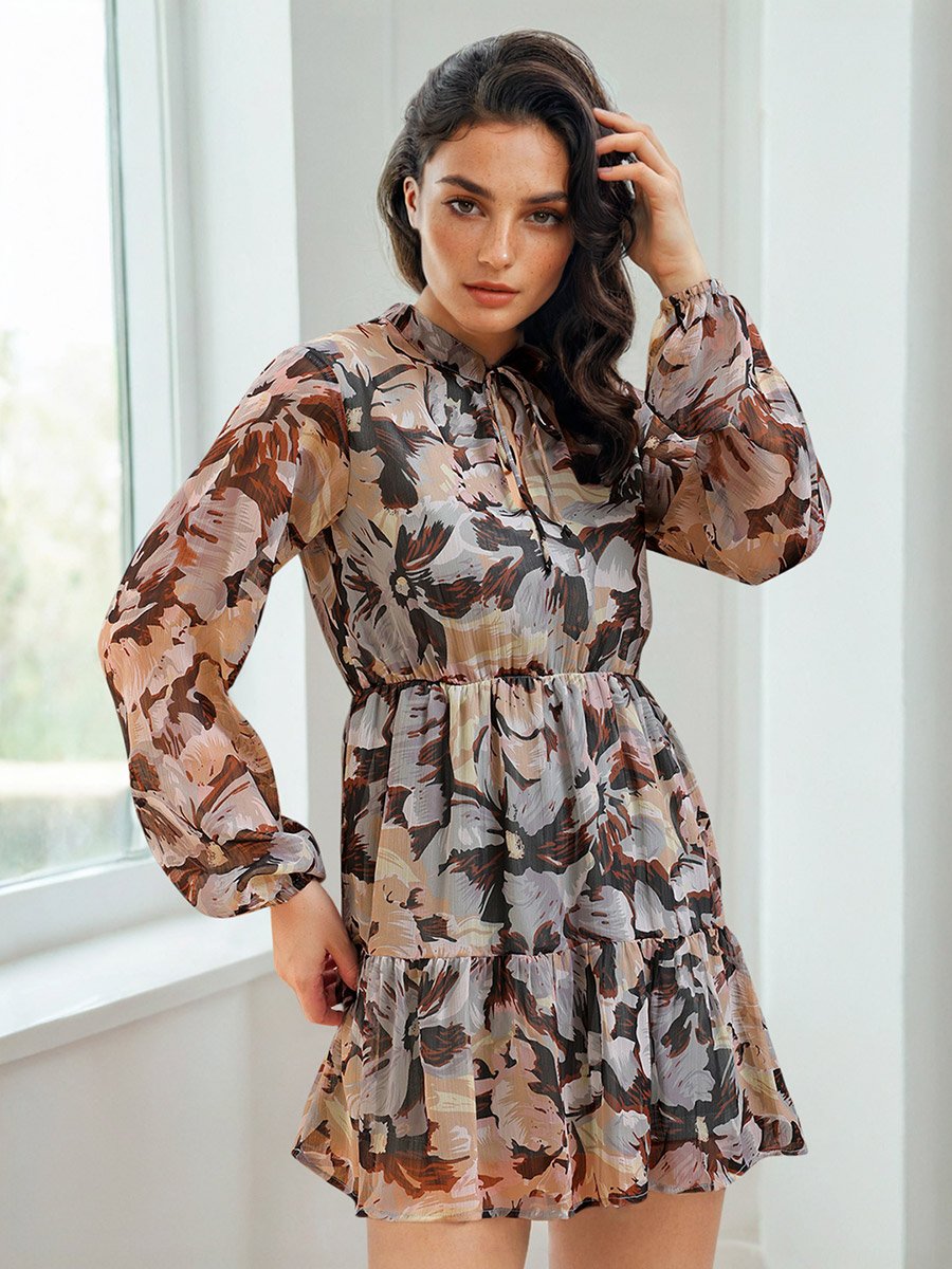 Floral Printed Chiffon Mini Dress