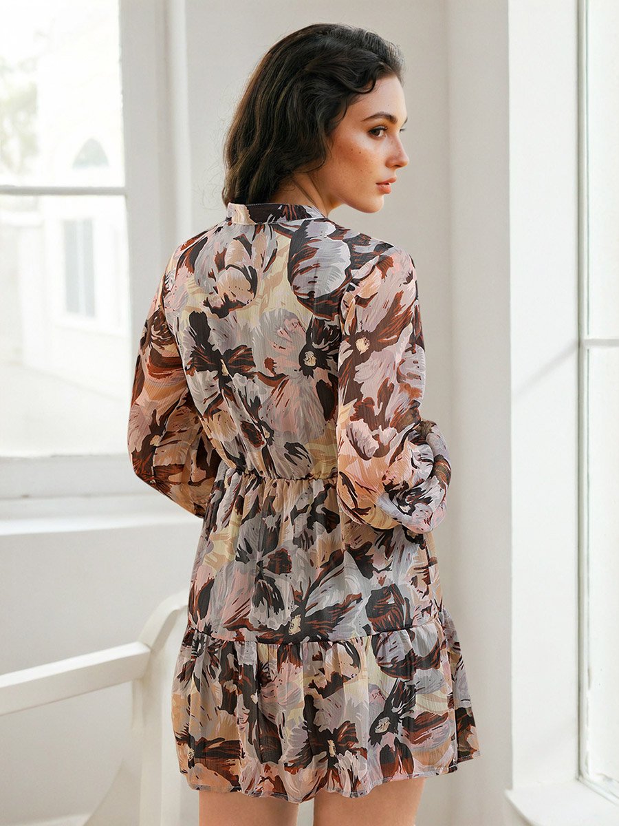 Floral Printed Chiffon Mini Dress