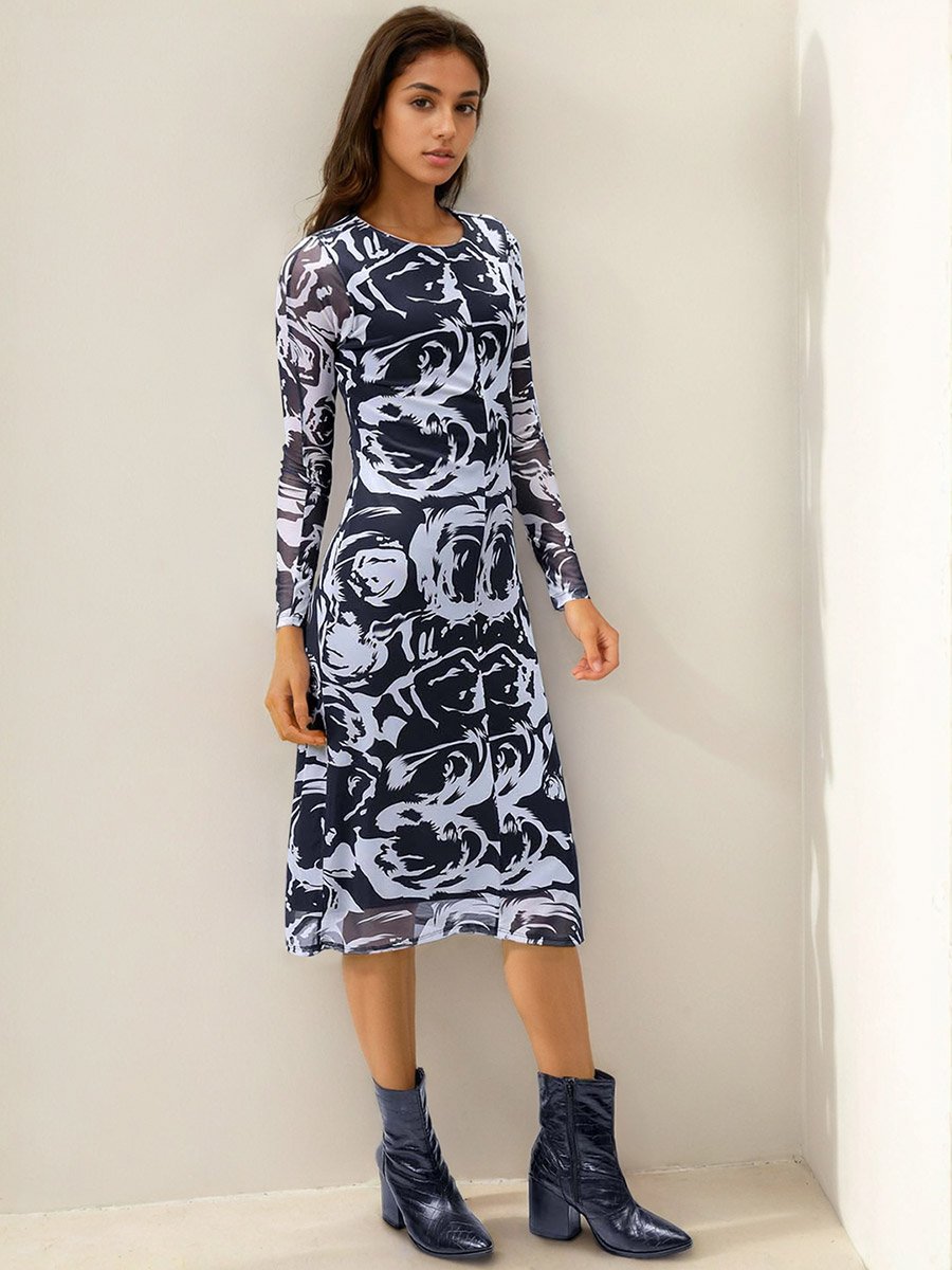Black Floral Print Bodycon Midi Dress
