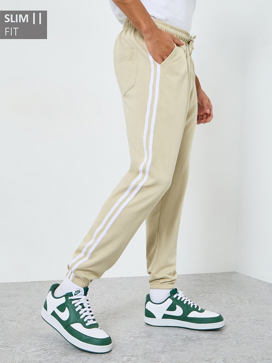 Men Slim Fit Terry Joggers with Side Taping
