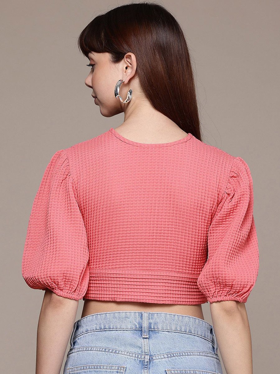 Women Pink Textured Crop Top