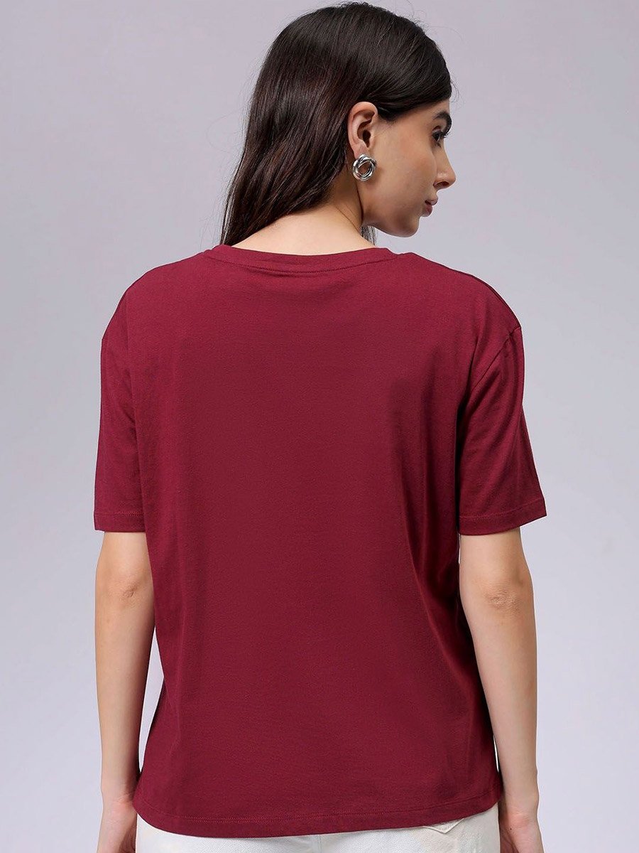 Women Red Relaxed Fit Floral Print T-Shirt