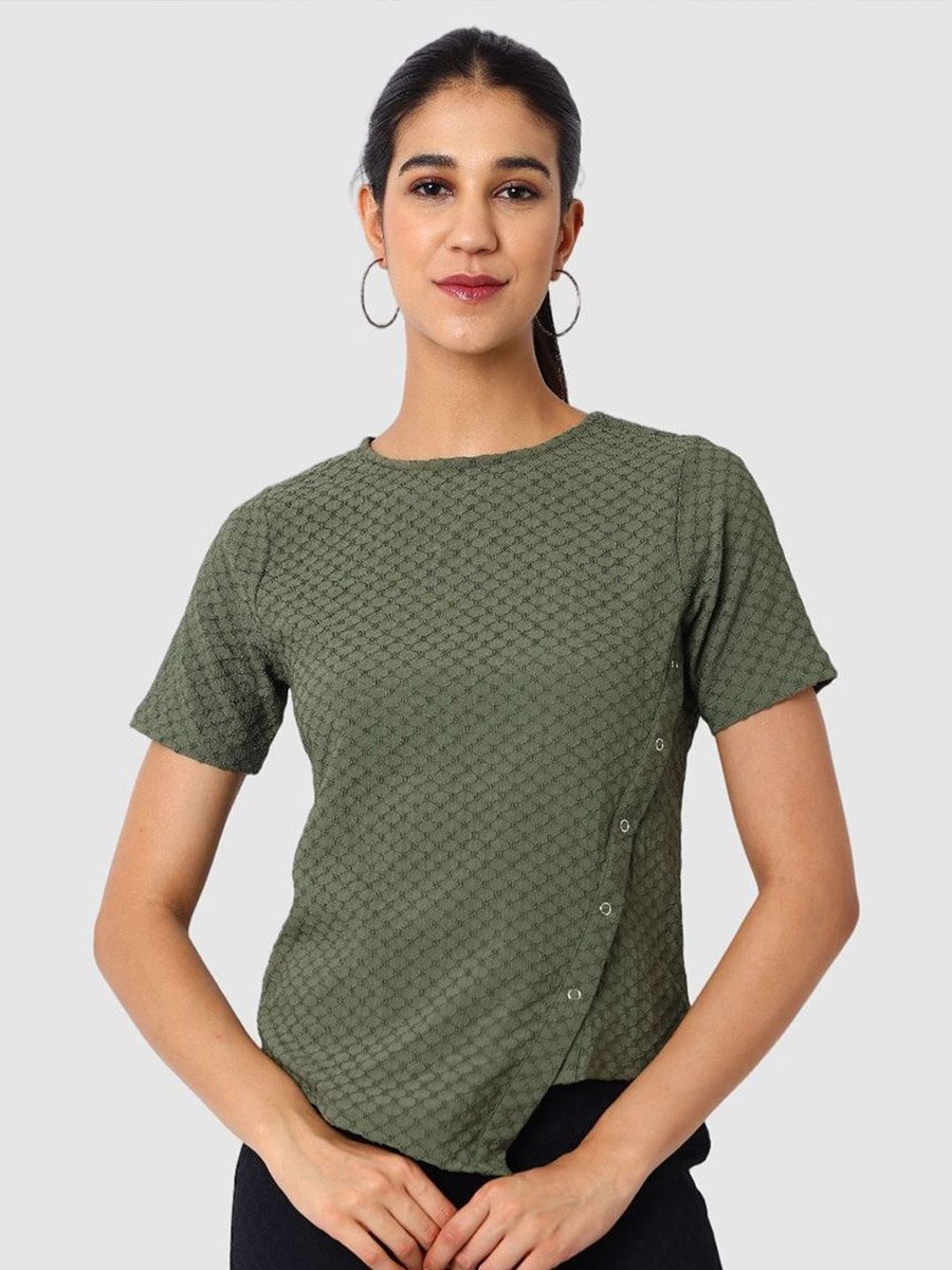 Women Green Textured Asymmetrical Top