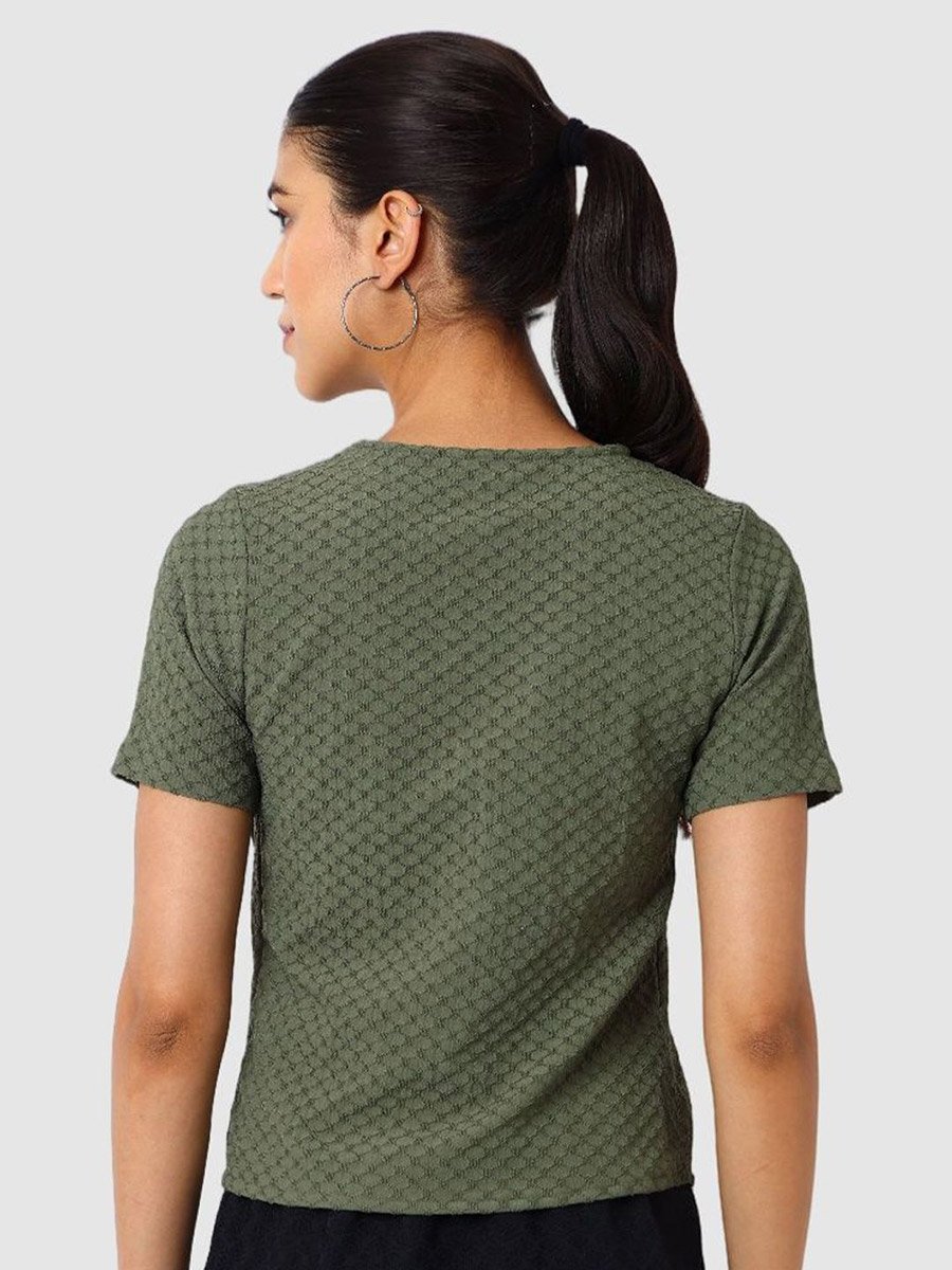 Women Green Textured Asymmetrical Top