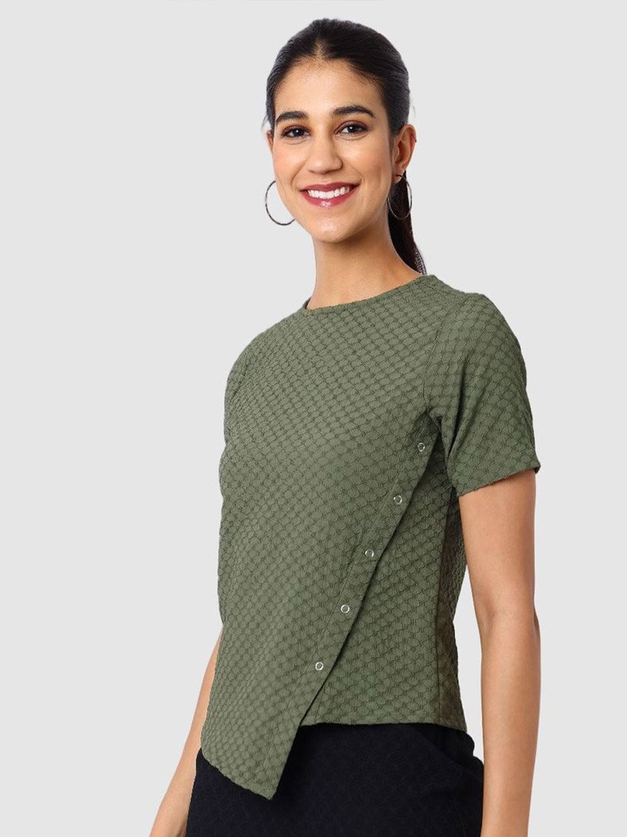 Women Green Textured Asymmetrical Top
