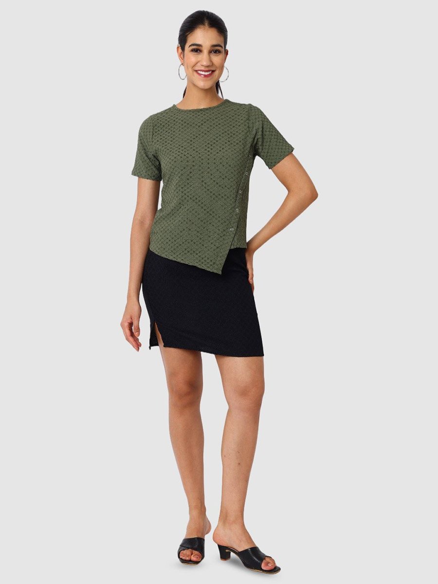 Women Green Textured Asymmetrical Top