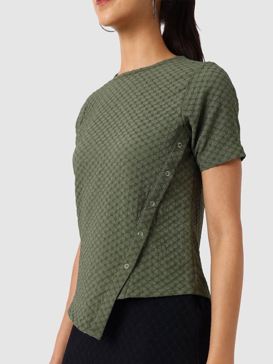 Women Green Textured Asymmetrical Top