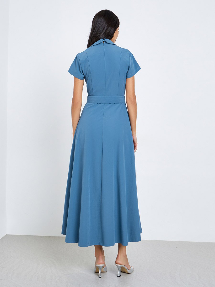 cassini dress in blue elliatt Stealing Hearts Flutter Sleeve Wrap Front Dress Blue– Selfie Leslie