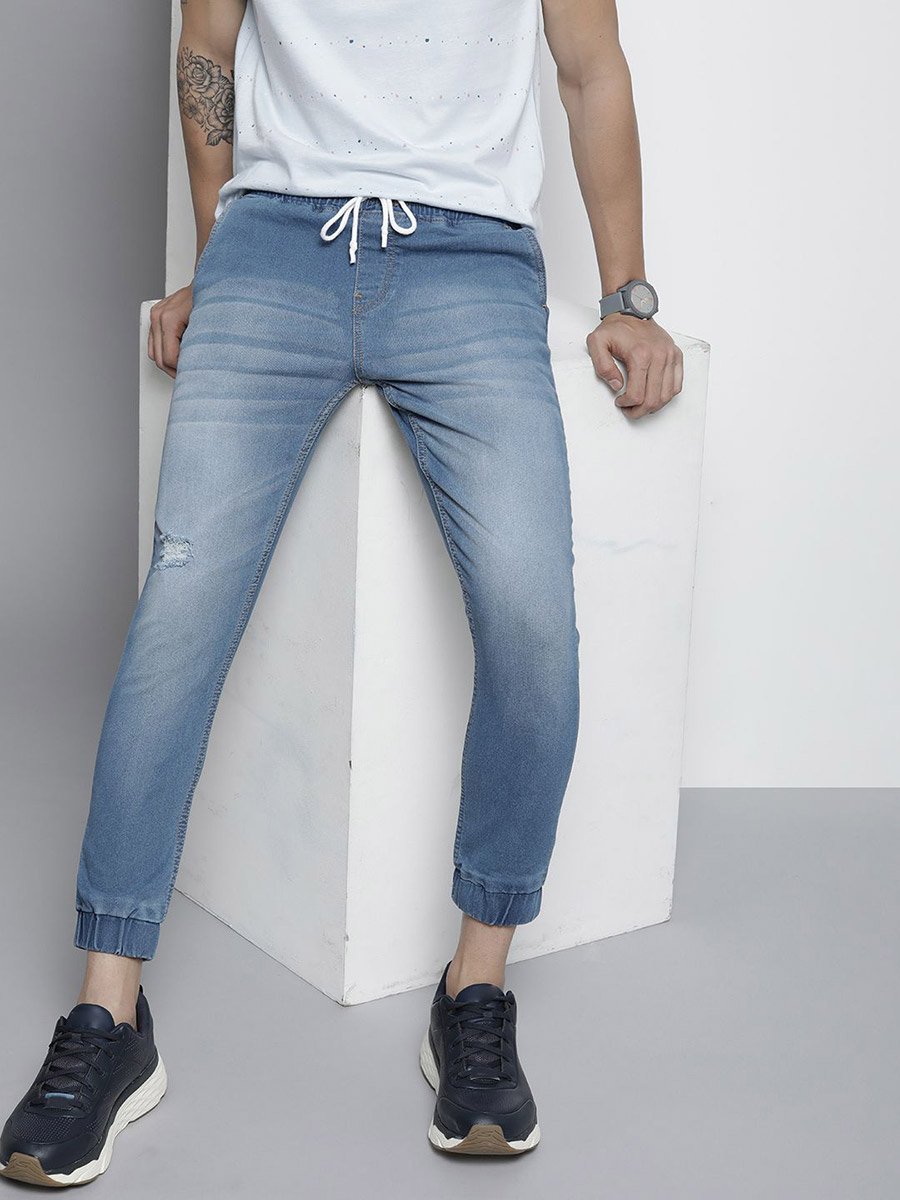 Men Mid Rise Jeans with Light Distress