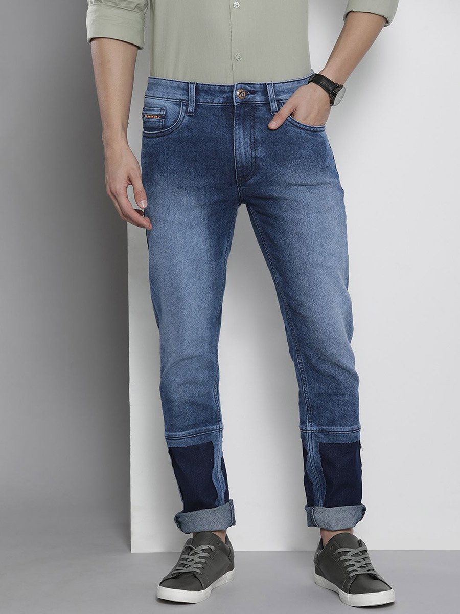 Men Cut and Sew Panel Slim Fit Jeans