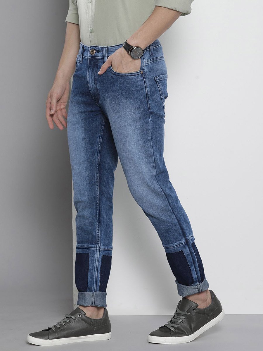 Men Cut and Sew Panel Slim Fit Jeans