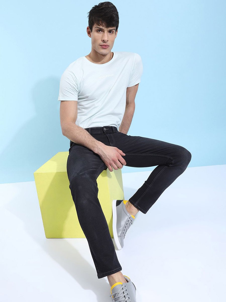 Men Dark Wash Slim Fit Black Jeans