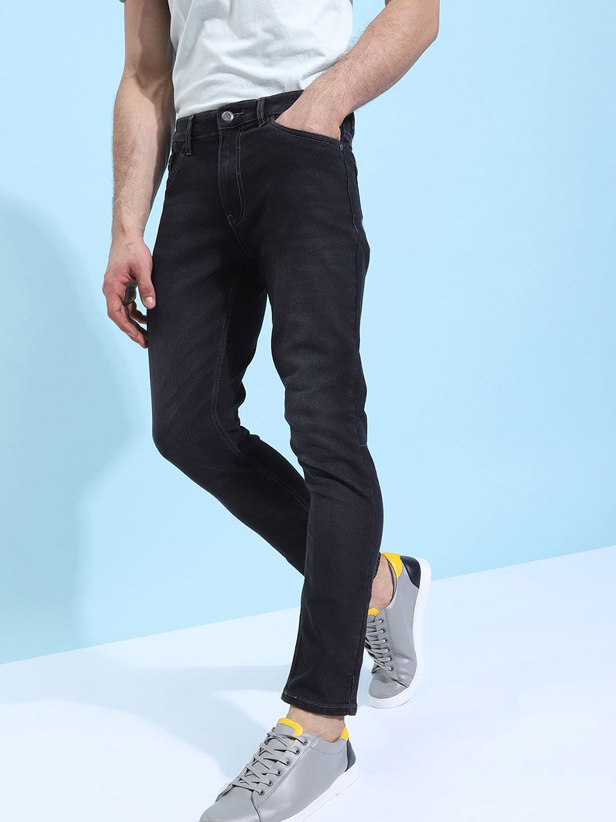 Men Dark Wash Slim Fit Black Jeans