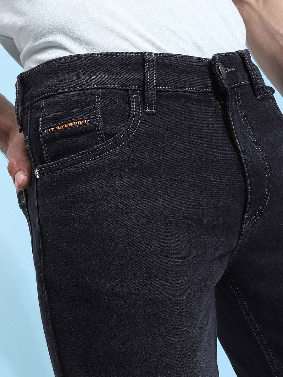 Men Dark Wash Slim Fit Black Jeans