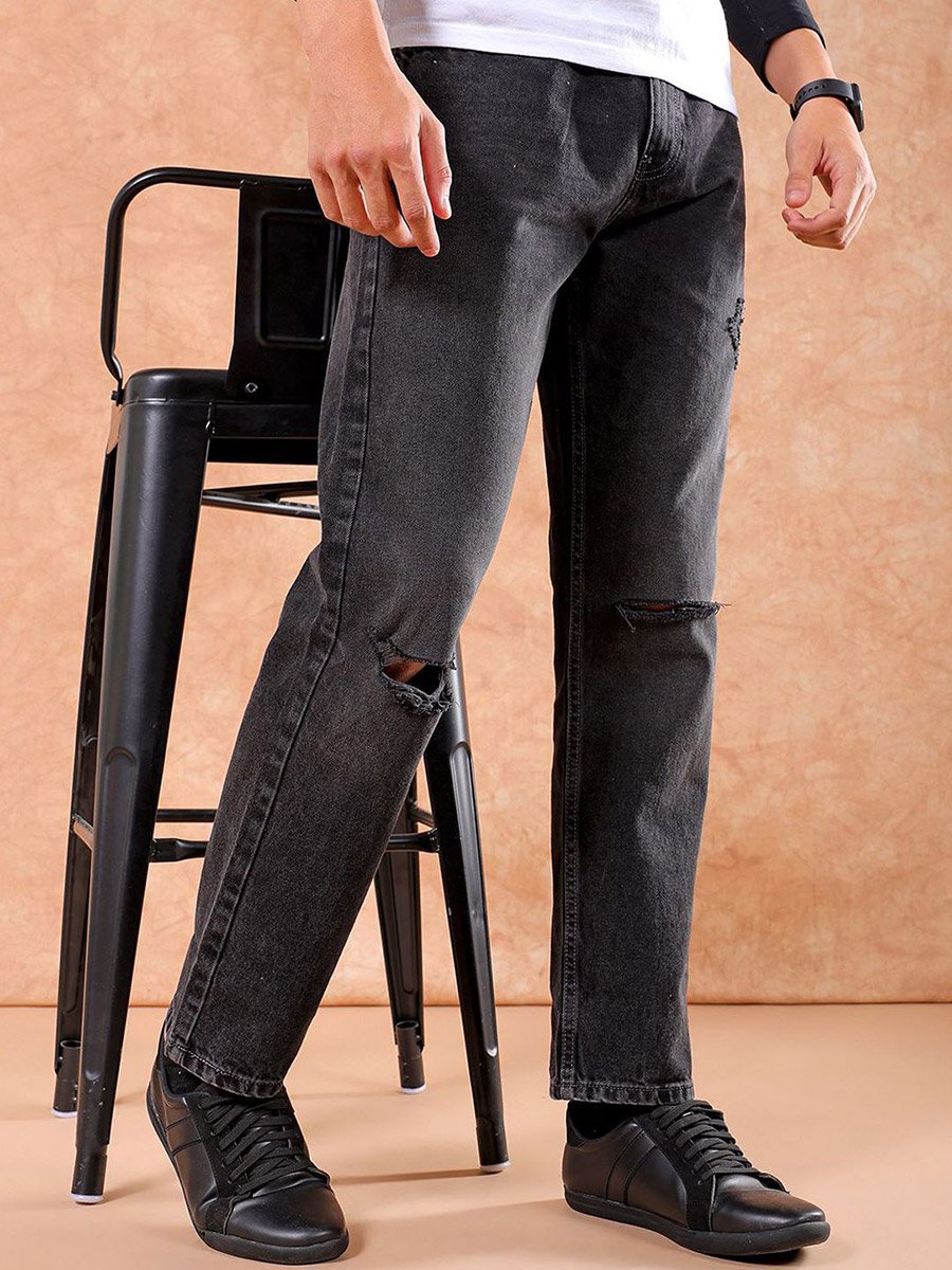 Men Slash Knee Straight Fit Jeans