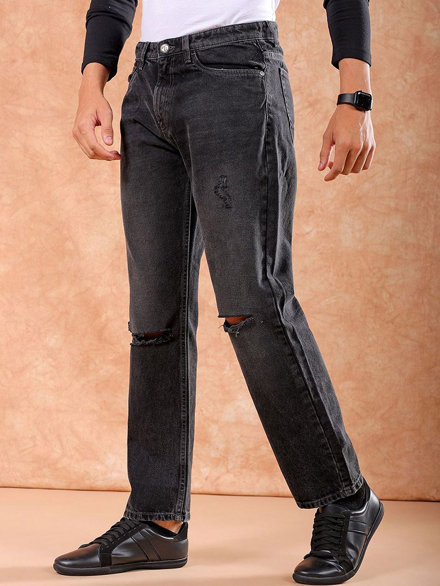 Men Slash Knee Straight Fit Jeans