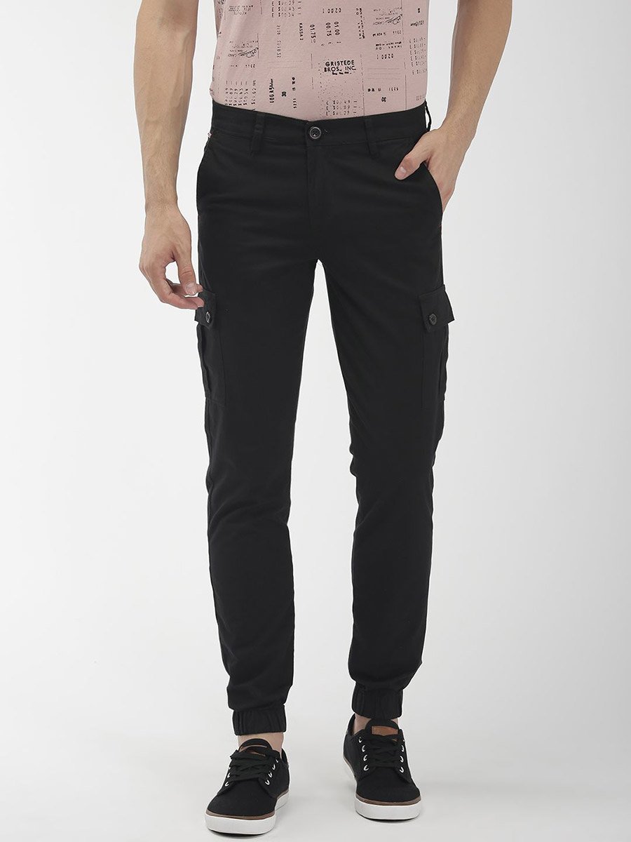 Men Black Mid Rise Slim Fit Cargo Pants