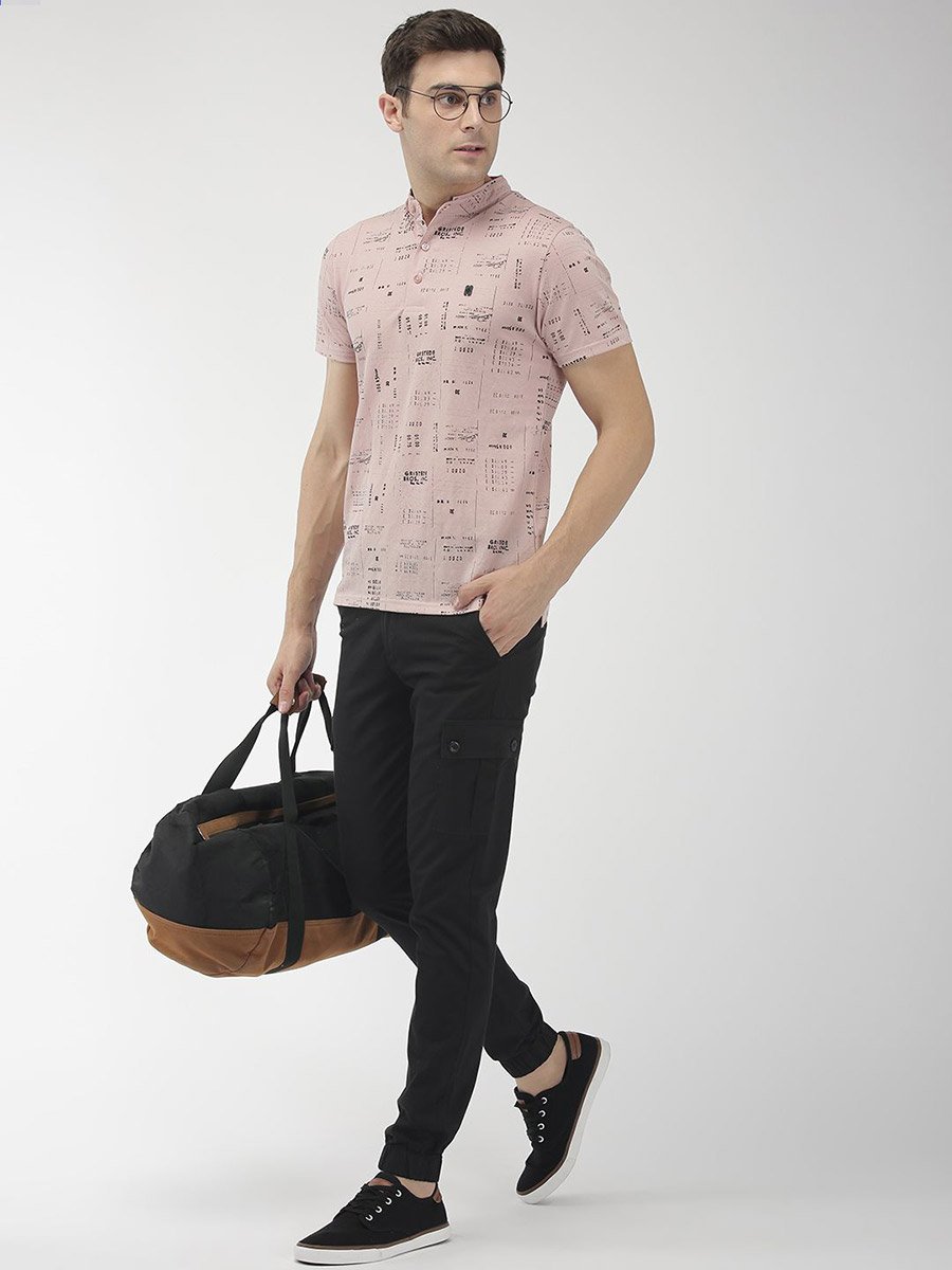 Men Black Mid Rise Slim Fit Cargo Pants