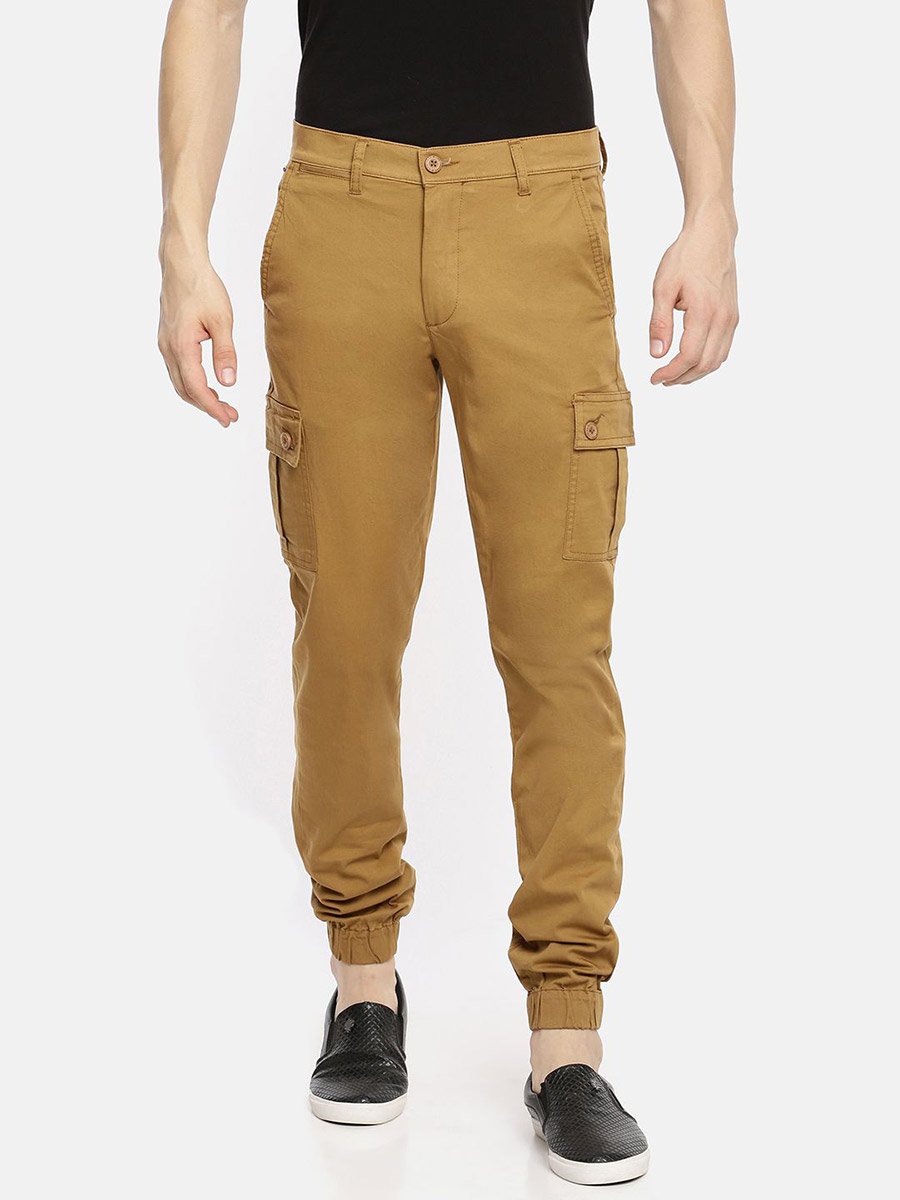 Men Brown Mid Rise Slim Fit Cargo Pants