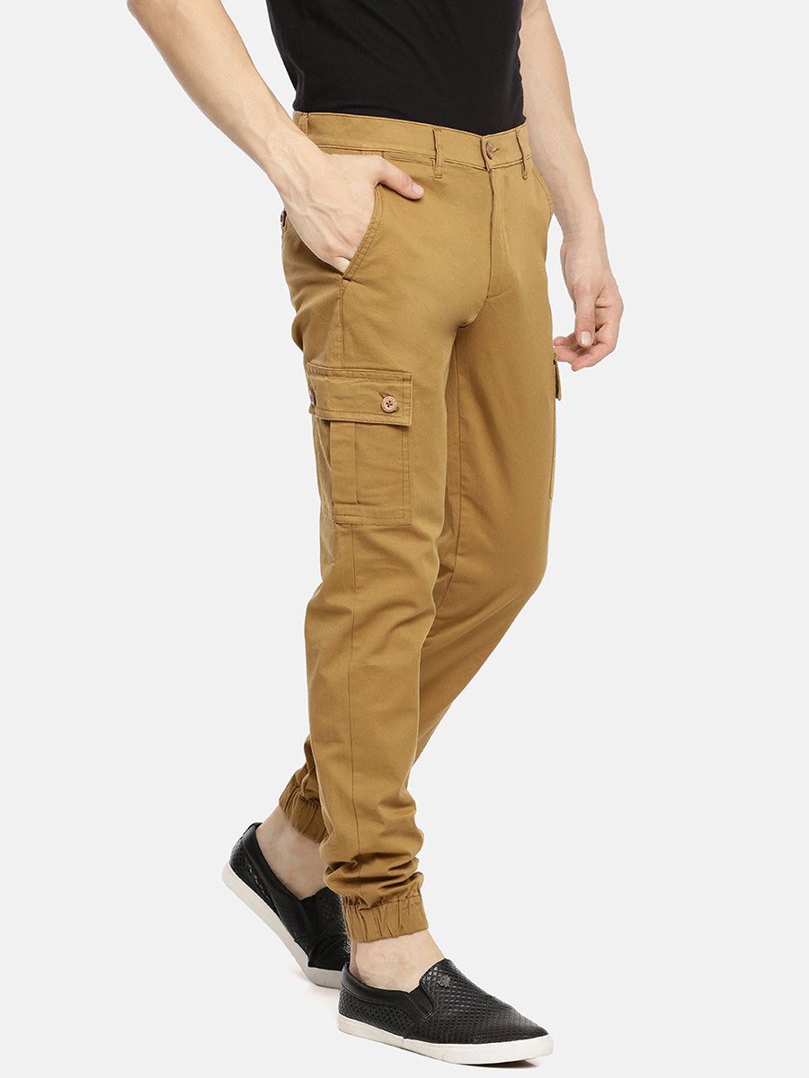 Men Brown Mid Rise Slim Fit Cargo Pants