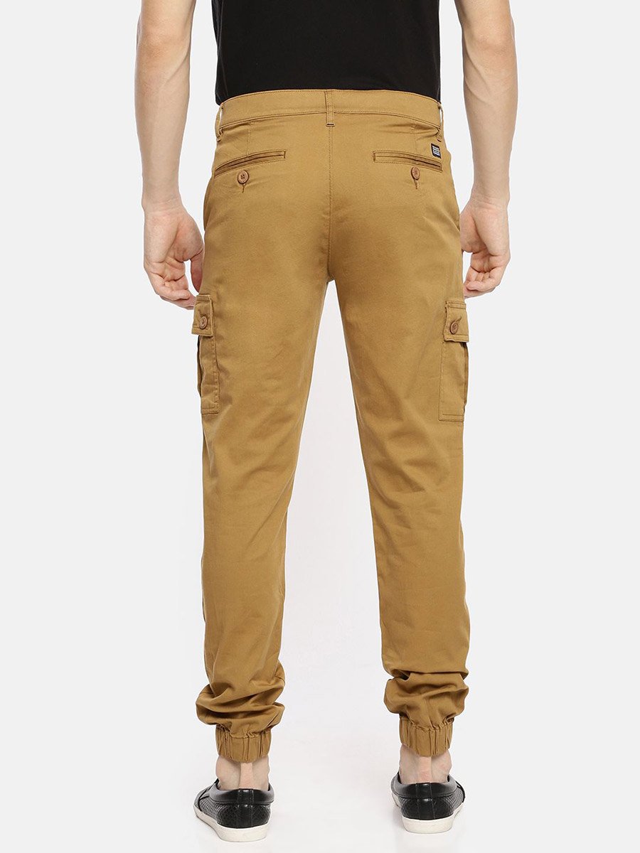 Men Brown Mid Rise Slim Fit Cargo Pants