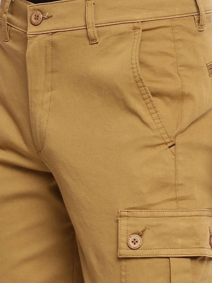 Men Brown Mid Rise Slim Fit Cargo Pants