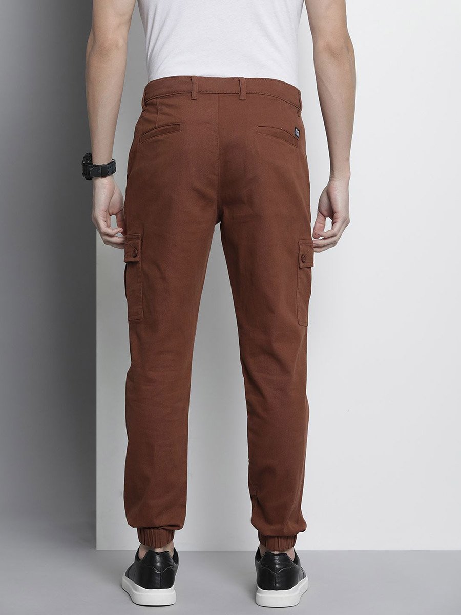 Men Brown Solid Slim Fit Cargo Pants