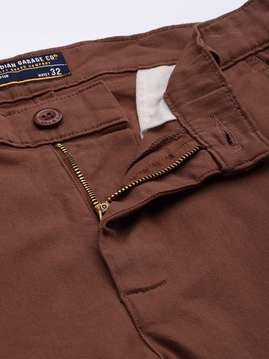 Men Brown Solid Slim Fit Cargo Pants