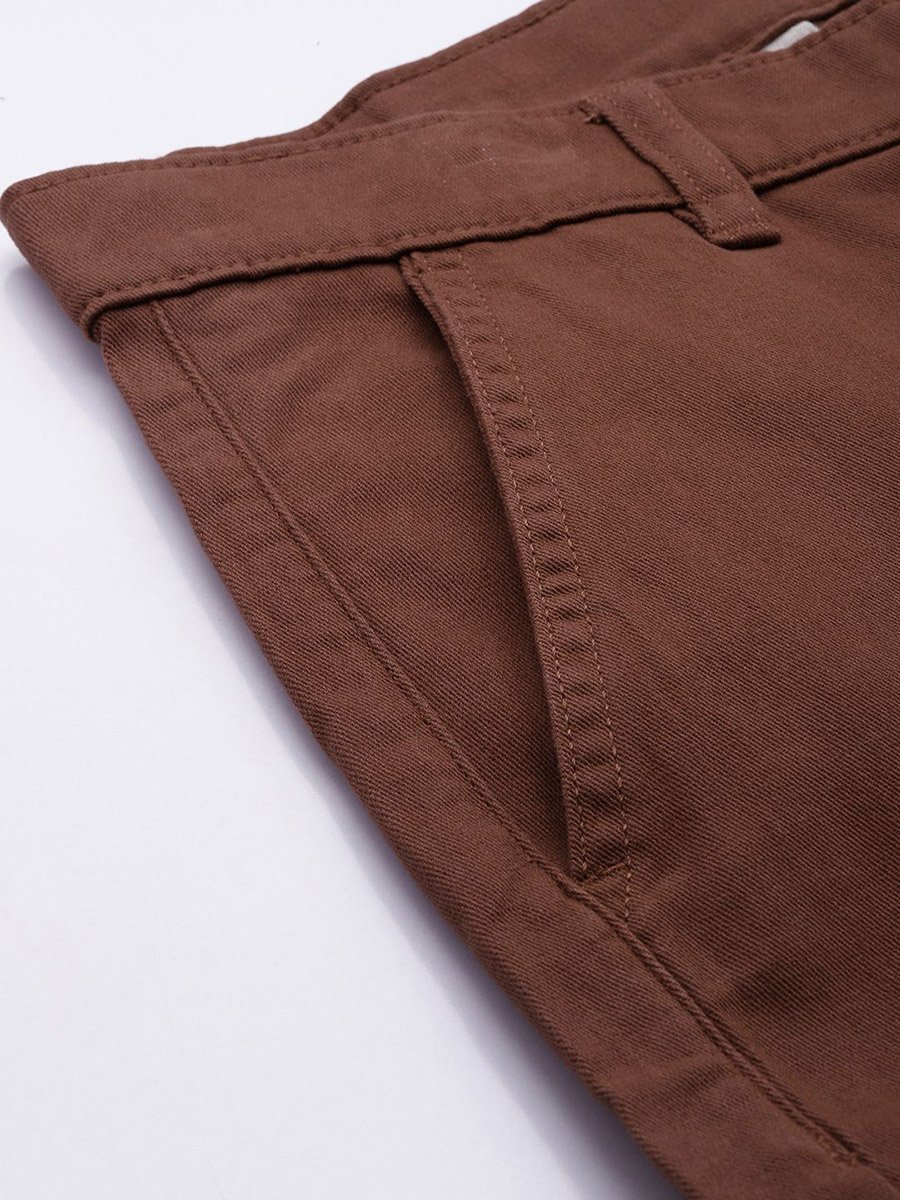 Men Brown Solid Slim Fit Cargo Pants