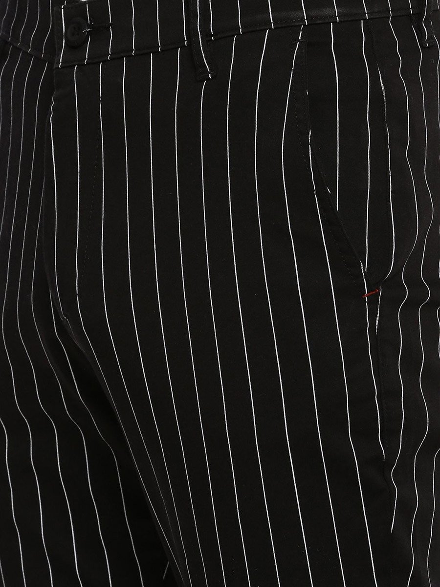 Men Black Pinstripe Slim Fit Chino Pants