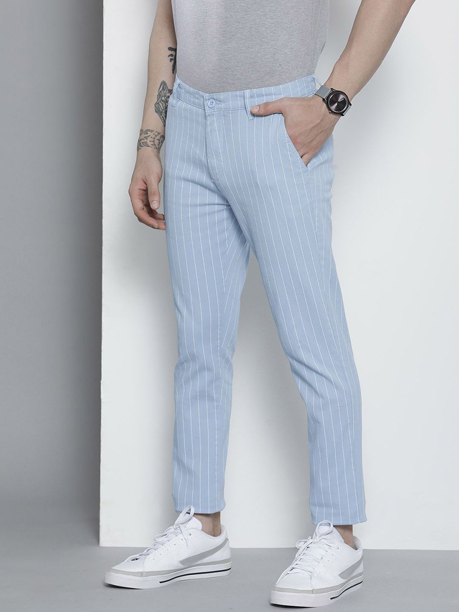 Men Blue Striped Slim Fit Chino Pants