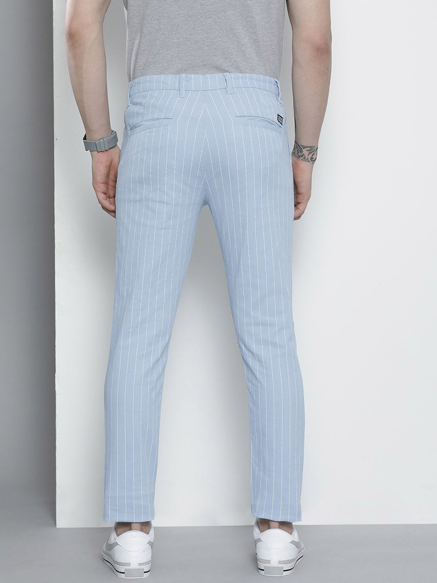 Men Blue Striped Slim Fit Chino Pants