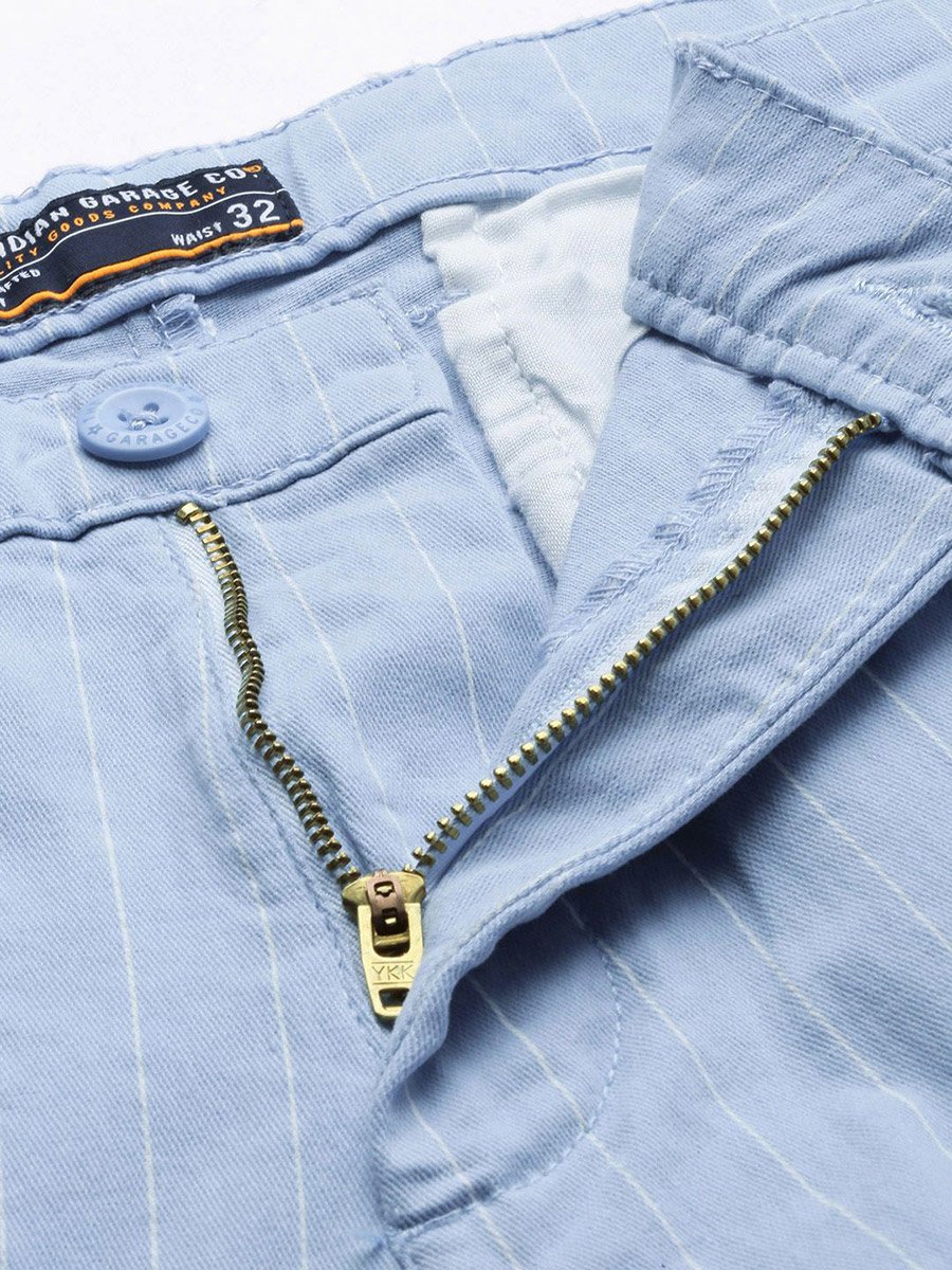 Men Blue Striped Slim Fit Chino Pants