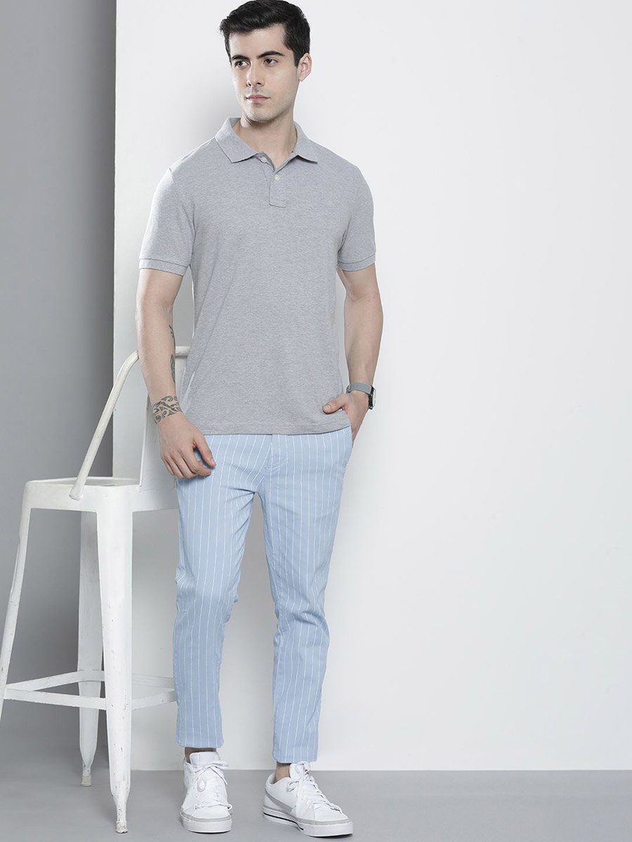 Men Blue Striped Slim Fit Chino Pants