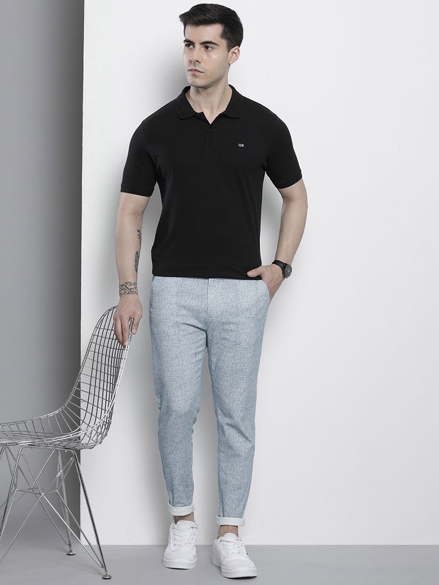 Men Grey Slim Fit Textured Chino Pants