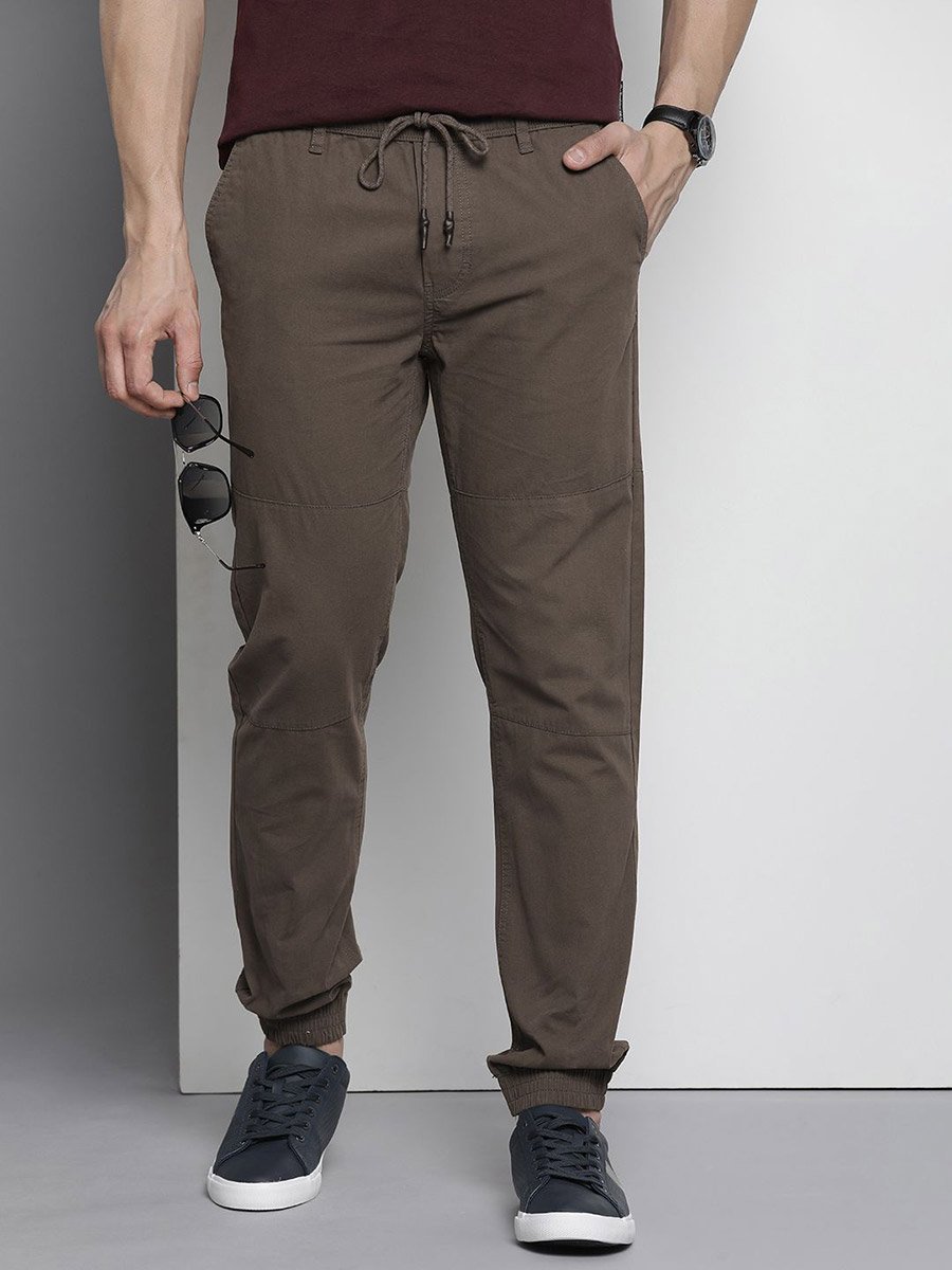 Men Brown Slim Fit Cuffed Joggers