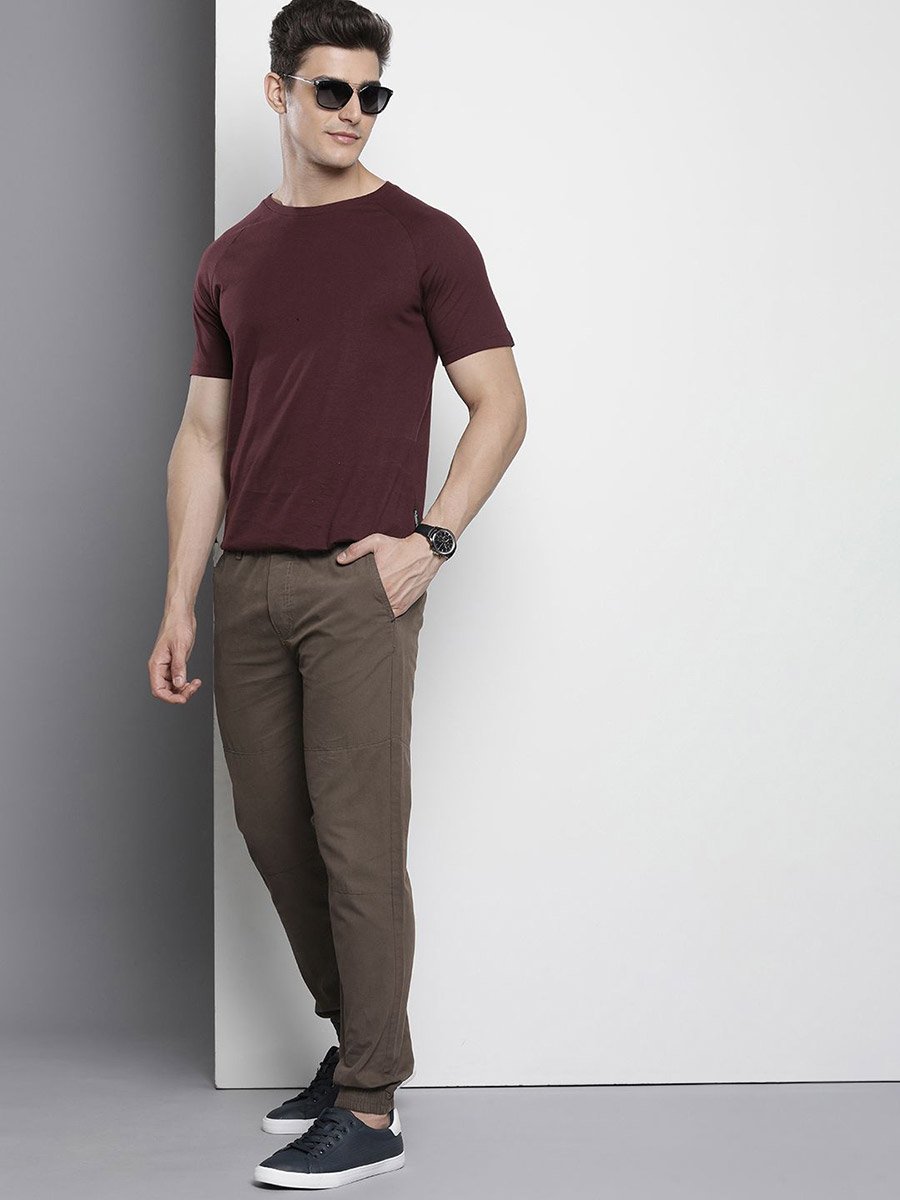 Men Brown Slim Fit Cuffed Joggers