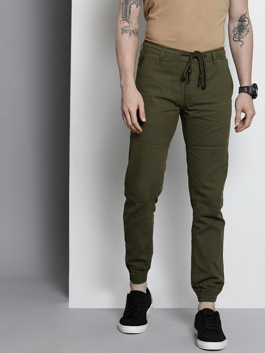 Men Olive Slim Fit Cuffed Joggers