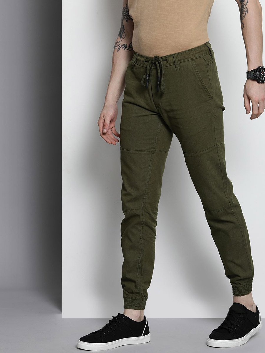 Men Olive Slim Fit Cuffed Joggers