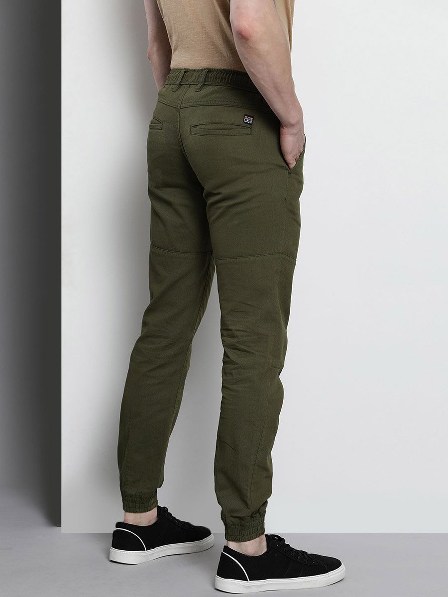 Men Olive Slim Fit Cuffed Joggers