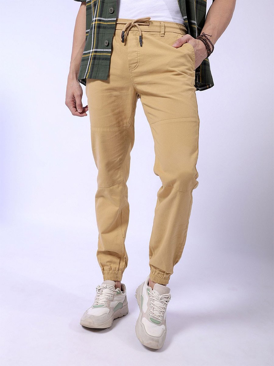 Men Beige Slim Fit Cuffed Joggers