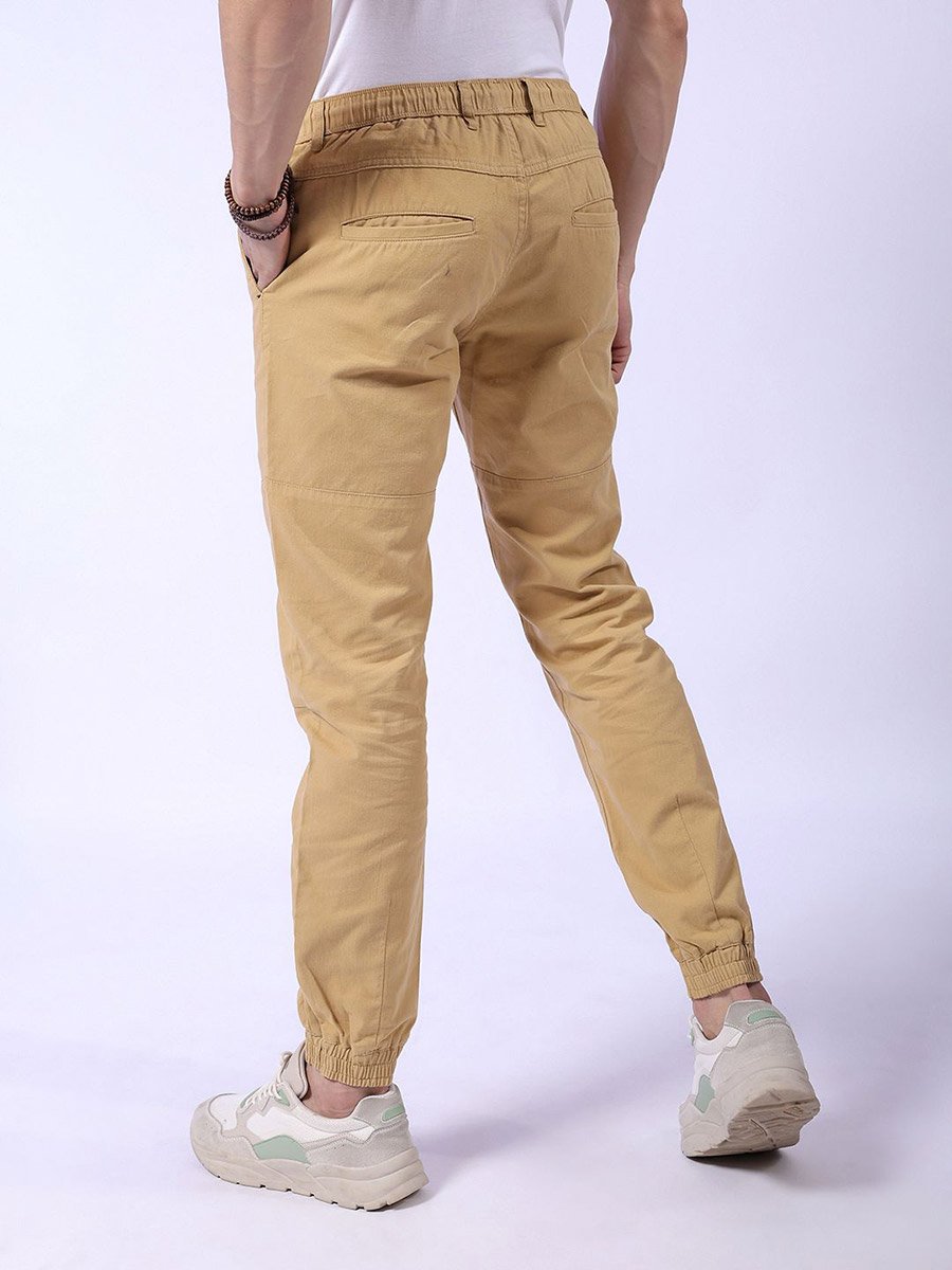 Men Beige Slim Fit Cuffed Joggers
