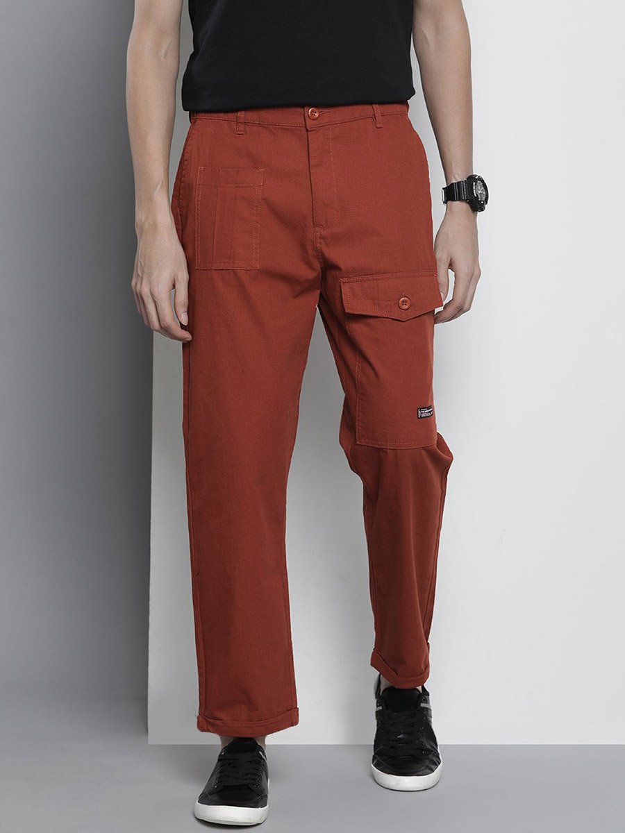 Men Rust Slim Fit Cargo Trousers