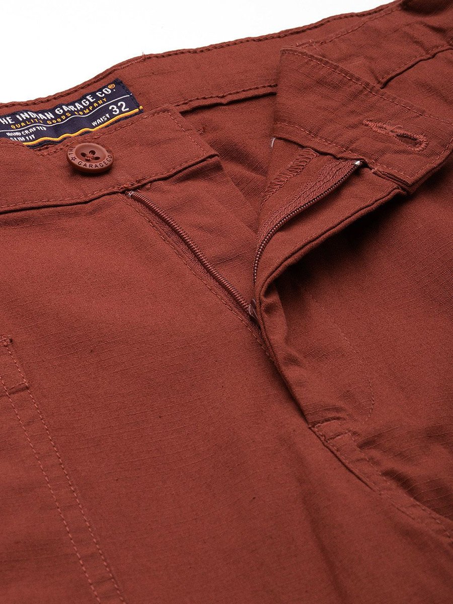 Men Rust Slim Fit Cargo Trousers